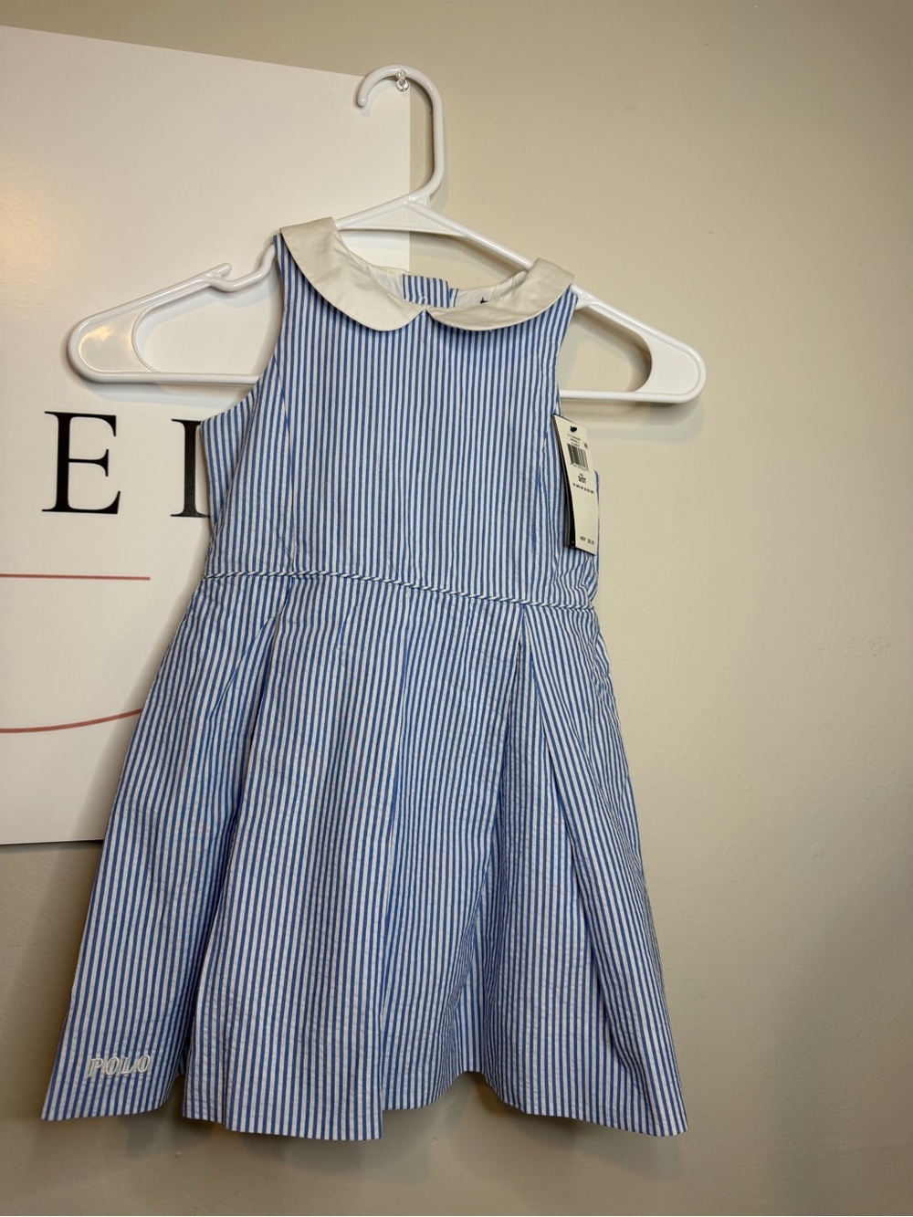 Polo by Ralph Lauren Blue and White Striped Dress with White Peter Pan Collar